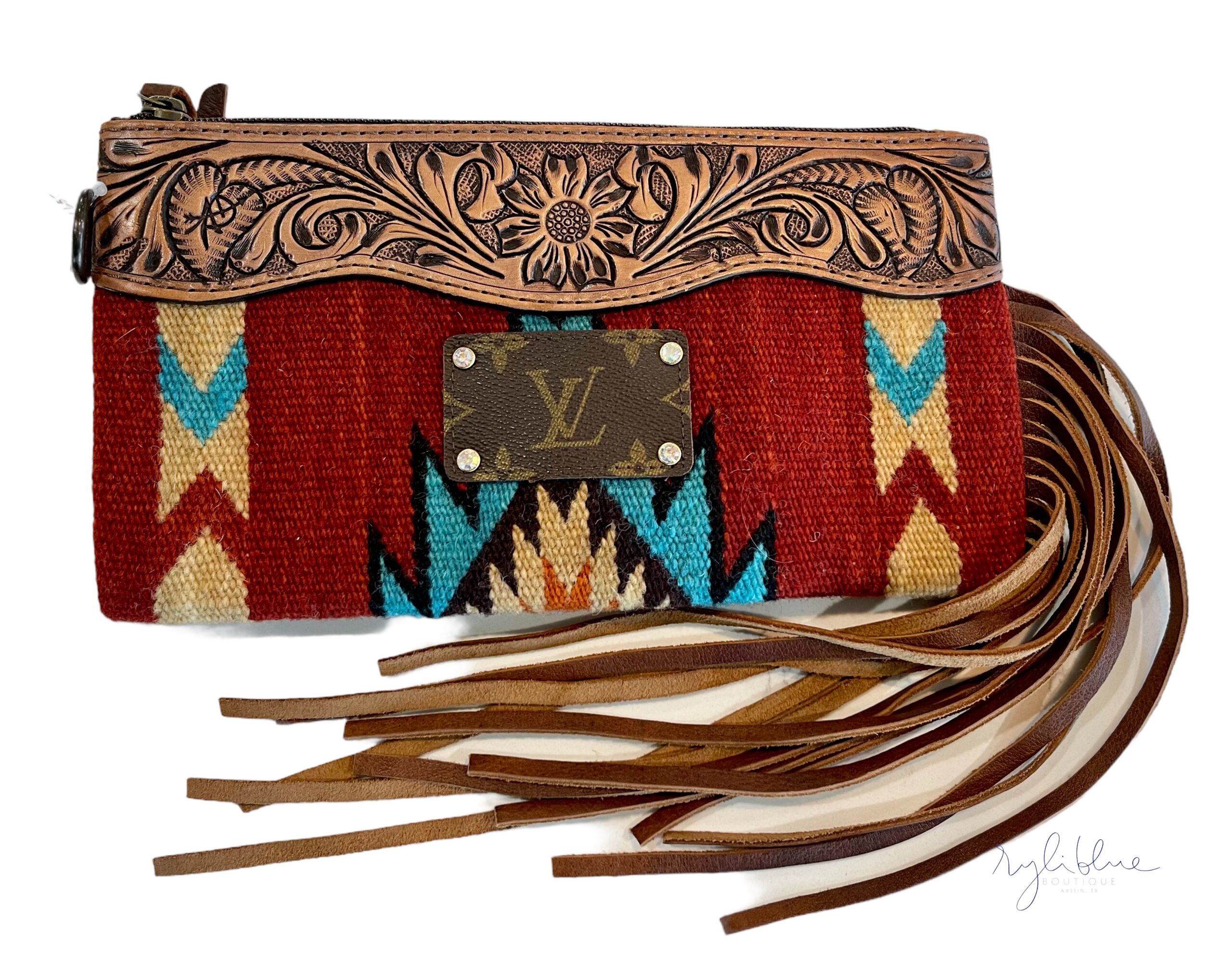 Beautiful Sarape & Leather Up-Cycled Louis Vuitton Clutch with Wrist